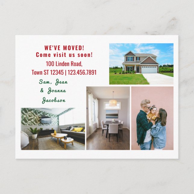 Minimalist 4 Photos We Moved Moving Announcement Postcard (Front)