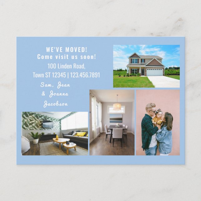 Minimalist 4 Photos We Moved Moving Announcement Postcard (Front)