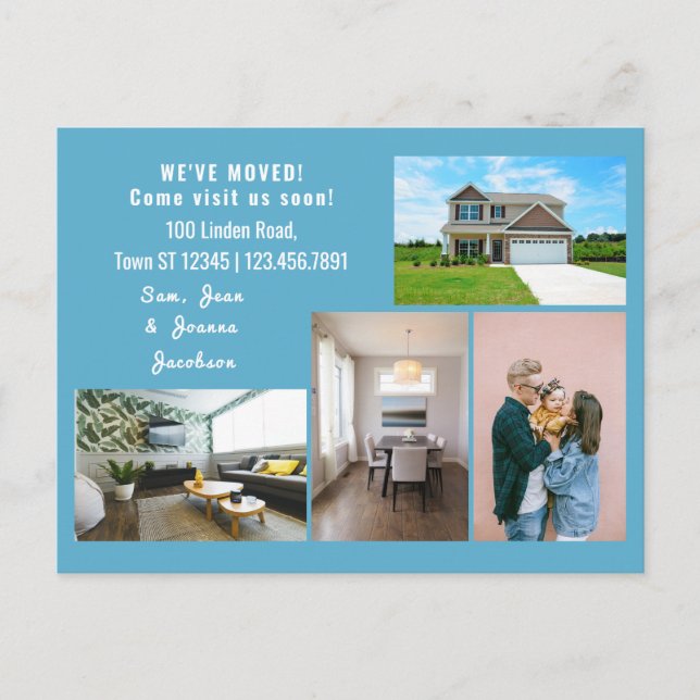 Minimalist 4 Photos We Moved Moving Announcement Postcard (Front)