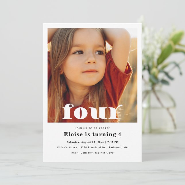 Minimalist 4th Birthday Invitation | 4th Birthday (Standing Front)