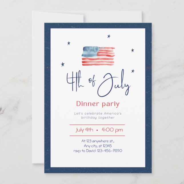 Minimalist 4th of July Dinner Party Invitation (Front)