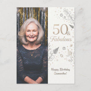 Minimalist 50 and Fabulous Floral Folded Photo  Postcard