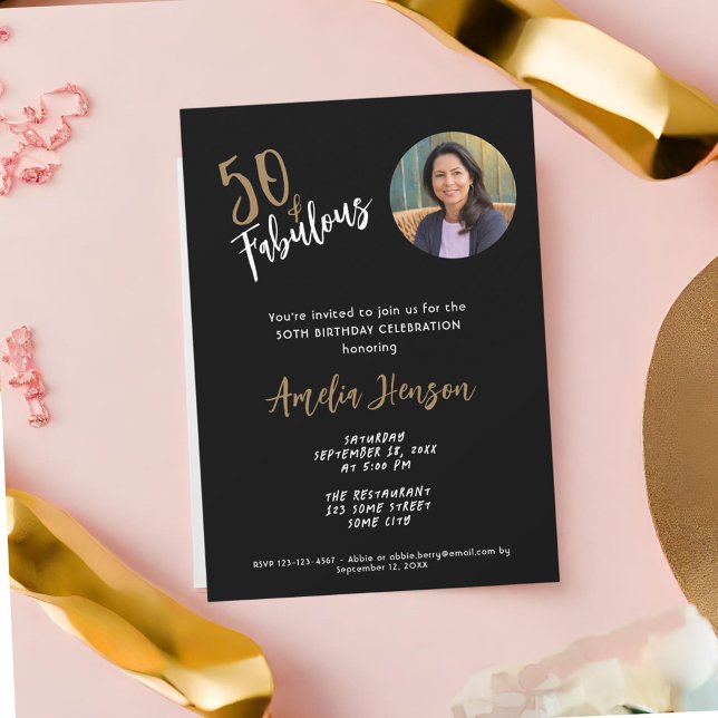 Minimalist 50 and Fabulous Photo 50th Birthday Invitation (Creator Uploaded)