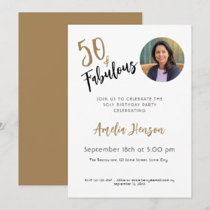 Minimalist 50 and Fabulous Photo 50th Birthday Invitation