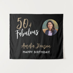 Minimalist 50 and Fabulous Photo 50th Birthday Tapestry