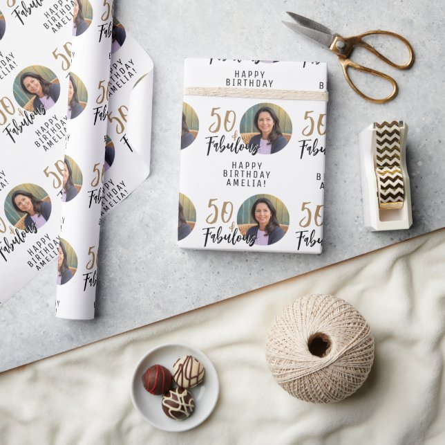 Minimalist 50 and Fabulous Photo 50th Birthday Wrapping Paper (Crafts)