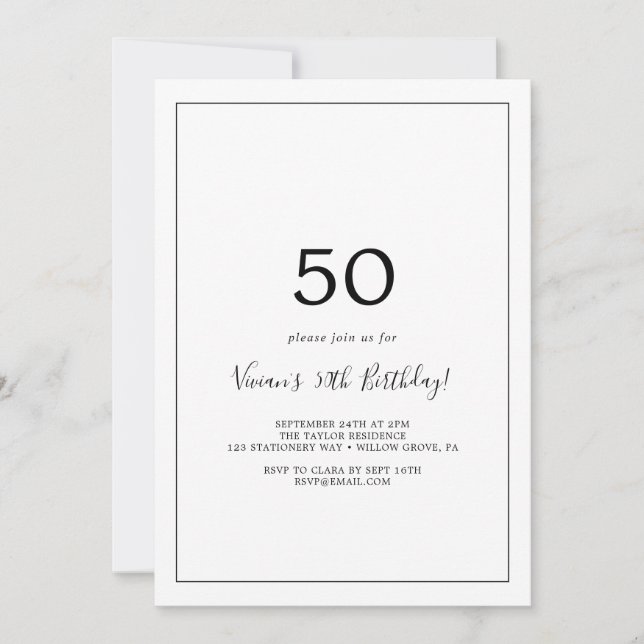 Minimalist 50th Birthday Party Invitation (Front)