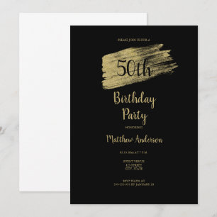 Minimalist 50th Gold Black Birthday Invitation