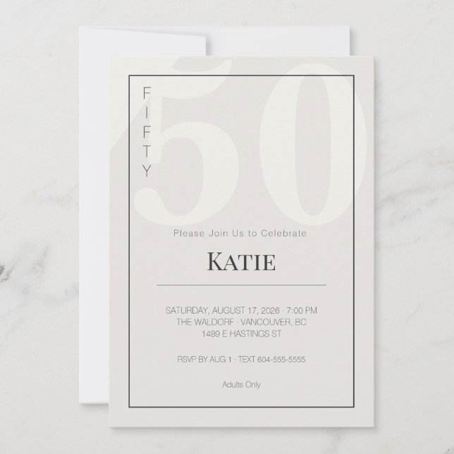 Minimalist 50th Milestone Birthday Celebration Invitation (Front)
