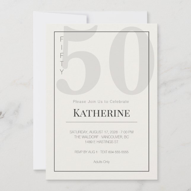 Minimalist 50th Milestone Birthday Celebration Invitation (Front)