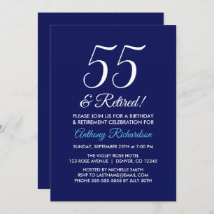 Minimalist 55 and Retired Dark Purple Retirement Invitation