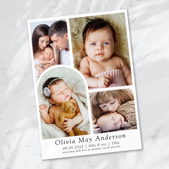 Minimalist 5 Photo Arch Birth Announcement (Creator Uploaded)