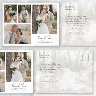 Minimalist 5 Photo Calligraphy Wedding Thank You Postcard
