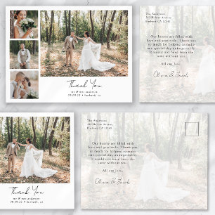 Minimalist 5 Photo Calligraphy Wedding Thank You Postcard