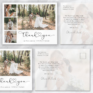 Minimalist 5 Photo Calligraphy Wedding Thank You Postcard