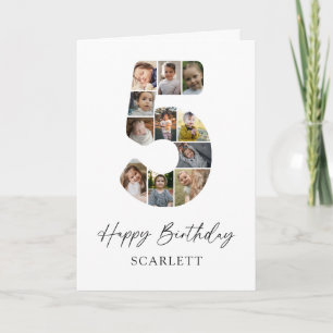 Minimalist 5th Birthday Photo Collage Card
