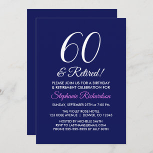 Minimalist 60 and Retired Dark Purple Retirement Invitation