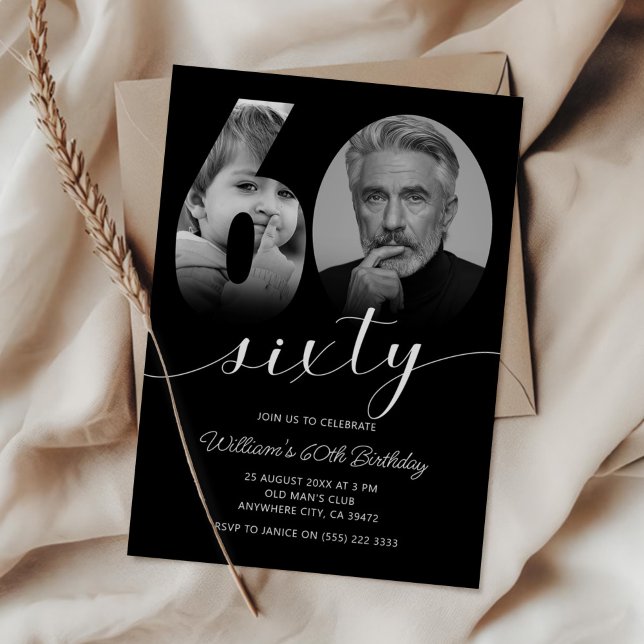 Minimalist 60th Birthday Sixty Photo  Invitation (Creator Uploaded)