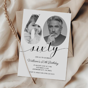 Minimalist 60th Birthday Sixty Photo  Invitation