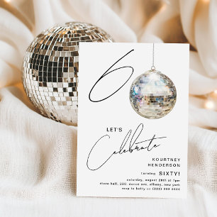 Minimalist 60th Disco Ball Birthday Party Invitation