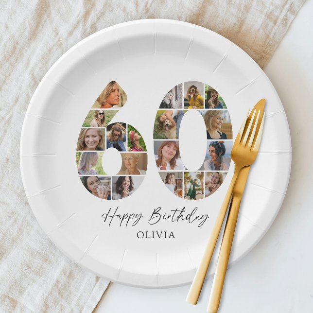 Minimalist 60th Photo Celebration Plates (Creator Uploaded)