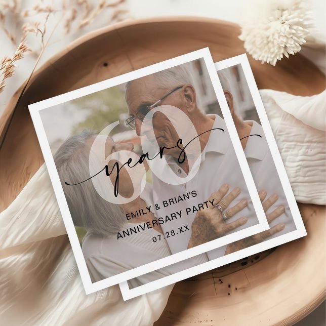 Minimalist 60th Wedding Anniversary Photo Napkin (Creator Uploaded)