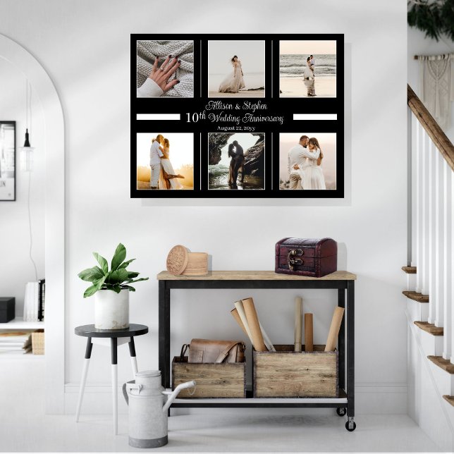 Minimalist 6 Photo 10th Wedding Anniversary Canvas Print (Creator Uploaded)