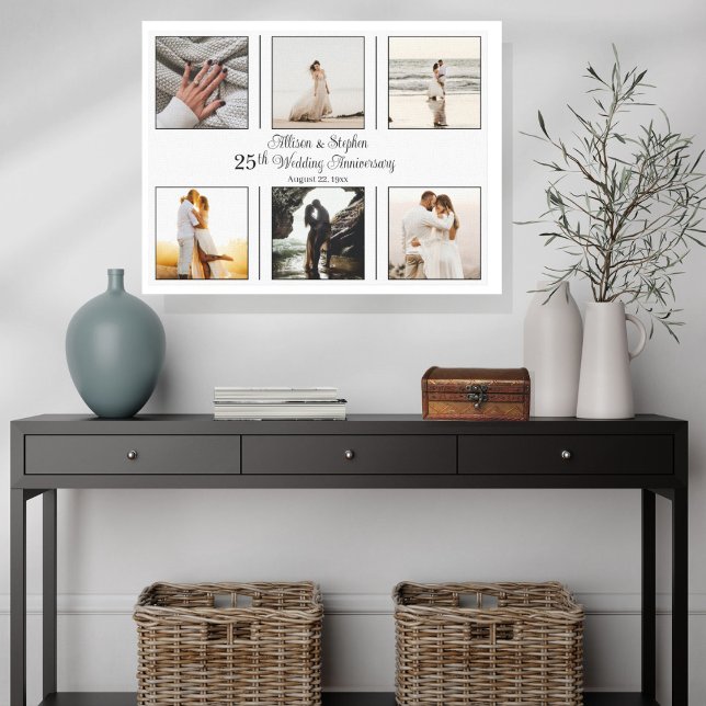 Minimalist 6 Photo 25th Wedding Anniversary Canvas (Creator Uploaded)