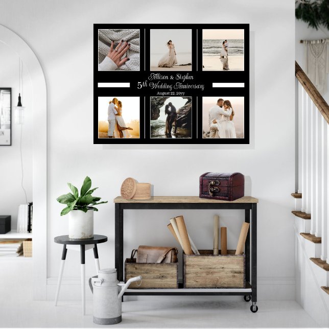 Minimalist 6 Photo 5th Wedding Anniversary Canvas Print (Creator Uploaded)