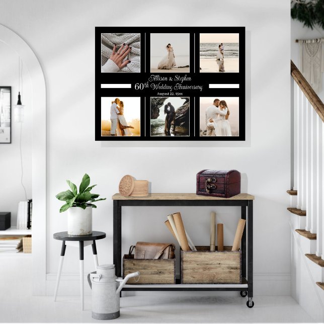 Minimalist 6 Photo 60th Wedding Anniversary Canvas Print (Creator Uploaded)