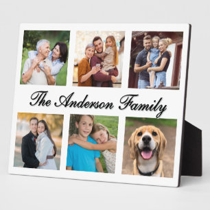 Minimalist 6 Photo Custom Family Name Collage  Plaque