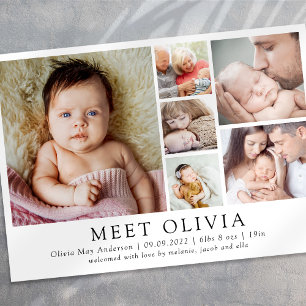 Minimalist 6 Photo Hello Baby Birth Announcement