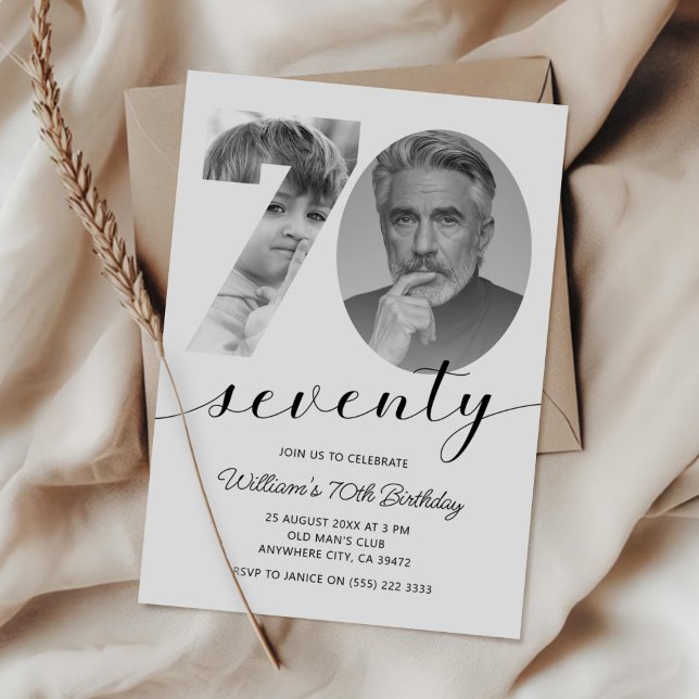 Minimalist 70th Birthday Seventy Photo Invitation (Creator Uploaded)