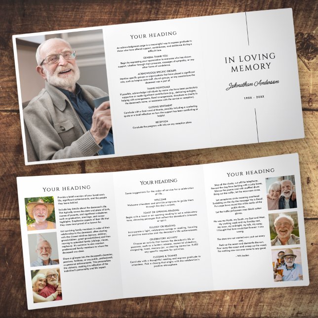 Minimalist 7-Photo Funeral/Memorial Service Tri-Fold Programme (Creator Uploaded)