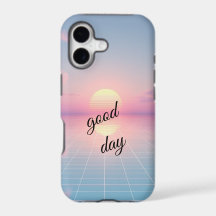 Minimalist 80s Sunset Grid "Good Day" Phone Case
