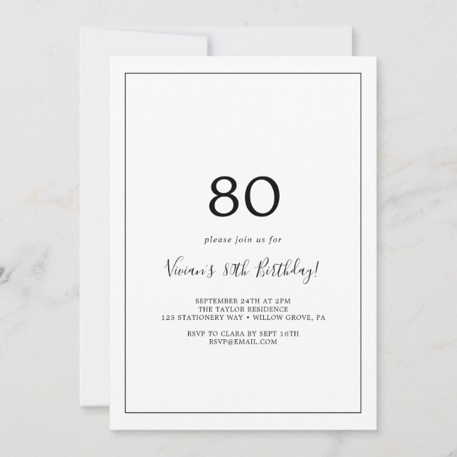 Minimalist 80th Birthday Party Invitation (Front)