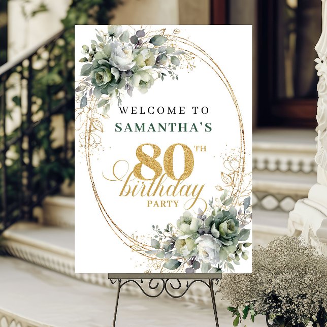 Minimalist 80th Boho Greenery Welcome Sign (Minimalist 80th Boho Greenery Welcome Sign)