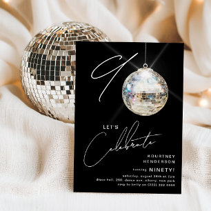 Minimalist 90th Disco Ball Birthday Party Invitation