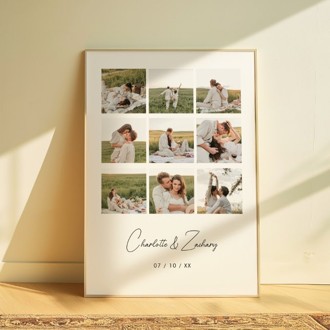 Minimalist 9 Photo Collage Wedding Couple Custom Poster (Creator Uploaded)