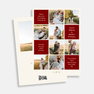 Minimalist 9 Photo Ivory Burgundy Wedding  Invitation