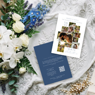 Minimalist 9 Photo Wedding Collage Dusty Blue TLW2 Card