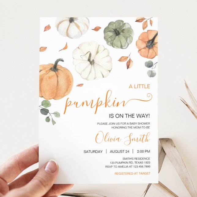 Minimalist A Little Pumpkin Baby Shower Invitation (A Little Pumpkin Baby Shower Invitation)