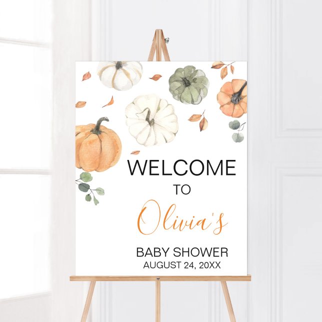 Minimalist A Little Pumpkin Baby Shower Welcome Poster (A Little Pumpkin Baby Shower Welcome Sign)