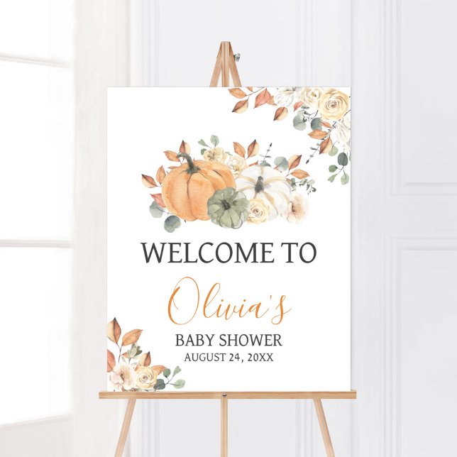 Minimalist A Little Pumpkin Baby Shower Welcome Poster (Autumn Pumpkin Baby Shower Welcome Sign)