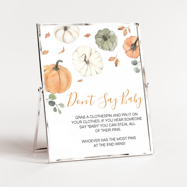 Minimalist A Little Pumpkin Don't Say Baby Poster (A Little Pumpkin Baby Shower Don't Say Baby Sign)