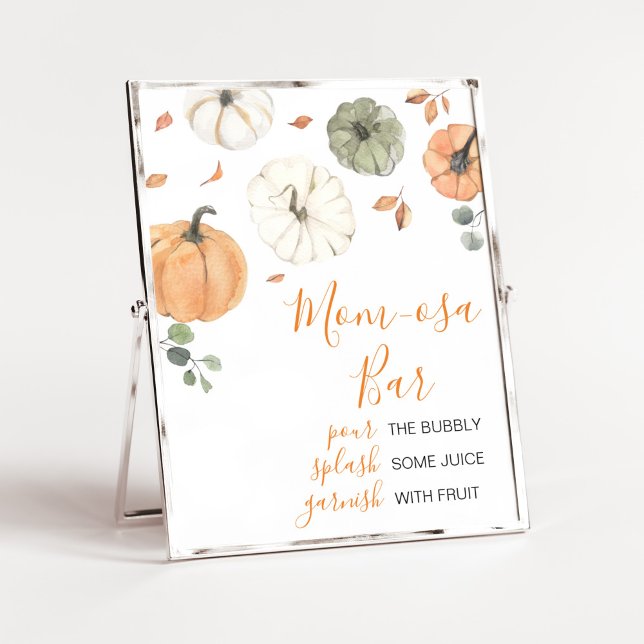 Minimalist A Little Pumpkin Mum Osa Bar Poster (A Little Pumpkin Baby Shower Mom Osa Bar Sign)