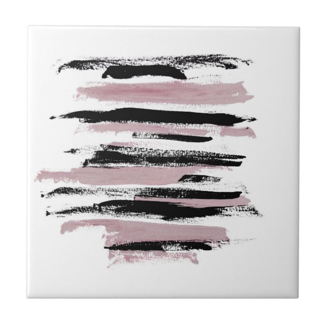 Minimalist Abstract Art Black White Pink Tile (Front)