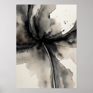 Minimalist Abstract Art in Grayscale Watercolor, Poster