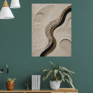 Minimalist Abstract Beige Black & Gold Textured Poster