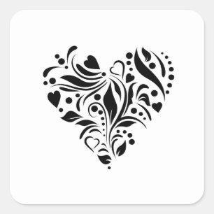 Minimalist Abstract Black & White Heart Design Square Sticker